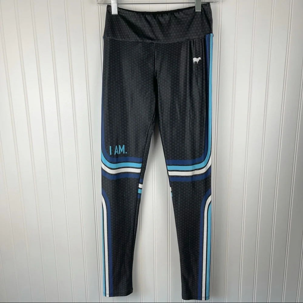 Goldsheep Retro Blue Stripe Vintage Vibe Leggings Medium